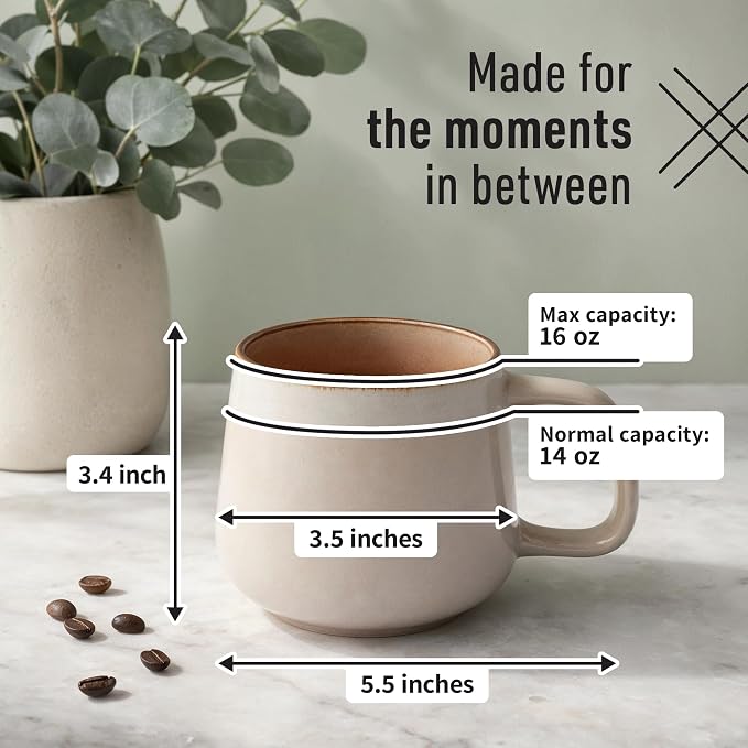 Ava Nord Large Ceramic Coffee Mugs Set of 4 | 16 oz Stoneware Coffee Cups | - Image 2