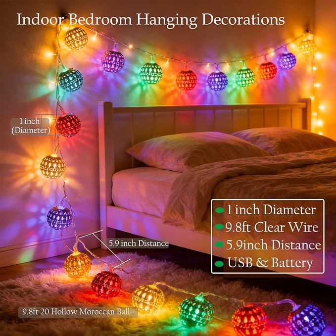 USB & Battery Operated Pastel Metal Ball String Lights Easter Egg Decor - Image 2