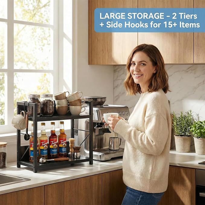 2 Tier Kitchen Counter Shelf Organizer, Coffee Bar Station Organizer, Space - Image 6