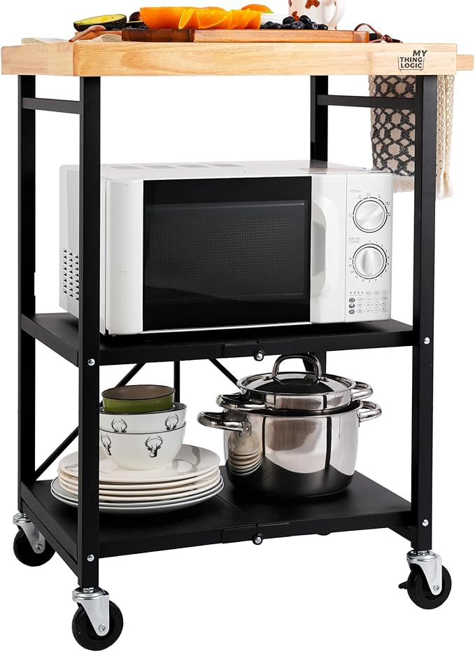 Mythinglogic Foldable Kitchen Storage Cart, 3-Tier Rolling Cart by Mythinglogic