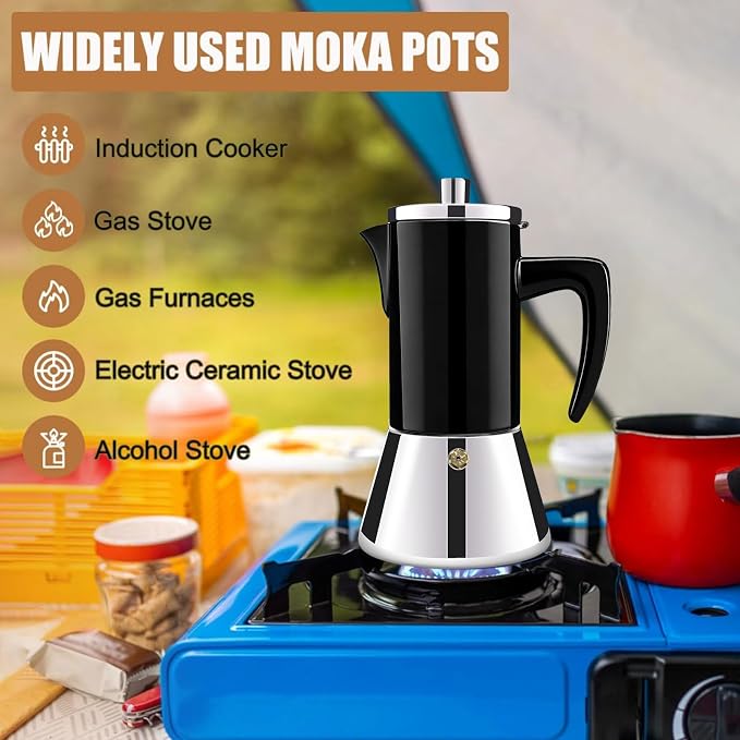 6 Cup Thickened 304 Stainless Steel Moka Pot Stovetop Espresso Maker Cafeteras - Image 5