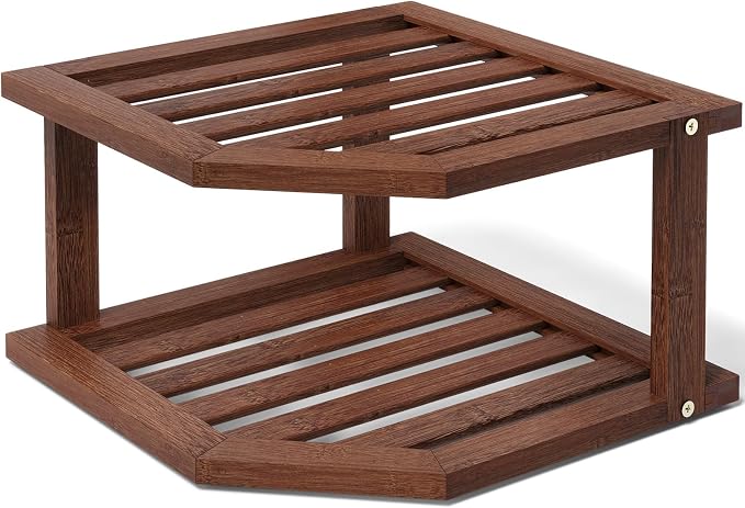 VERTORGAN Bamboo Corner Shelf, 2 Tier Plate Organizer by VERTORGAN