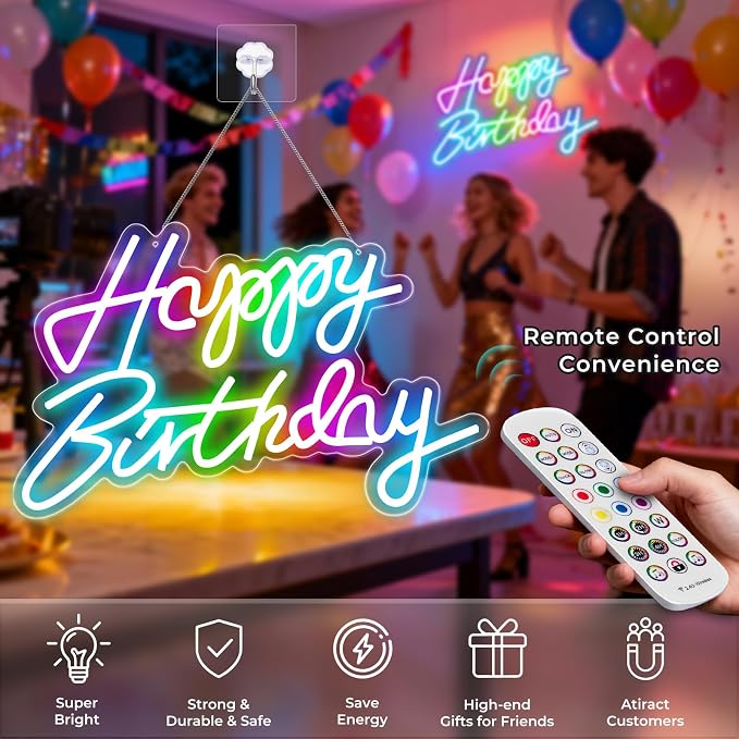 Happy Birthday Sign for Wall Decor, RGB Led Happy Birthday Neon Sign For Party - Image 2