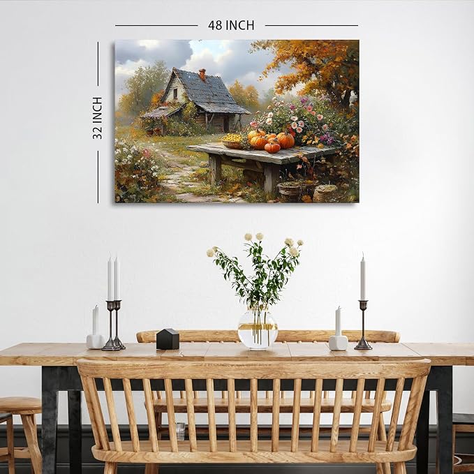 Large Country Autumn Landscape Wall Art Fall Pumpkin Picture Canvas Prints - Image 5