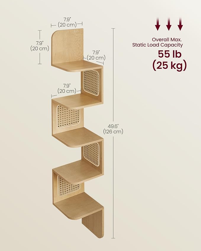 VASAGLE 5-Tier Corner Shelf, Wall Mounted Floating Shelf, Zigzag Corner Shelf - Image 3