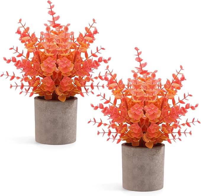 Coferset 2 Pack Fall Small Fake Plants Eucalyptus Potted Artificial Plants Fall by Coferset