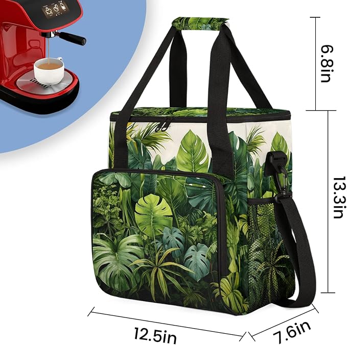 Tropical Green Leaves Coffee Maker Carring Bag, Large Insulated Storage - Image 2