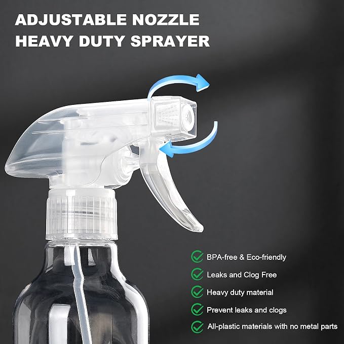 Plastic Spray Bottles 12oz 2 Pack Adjustable Mist/Stream Spraying Heavy Duty - Image 4