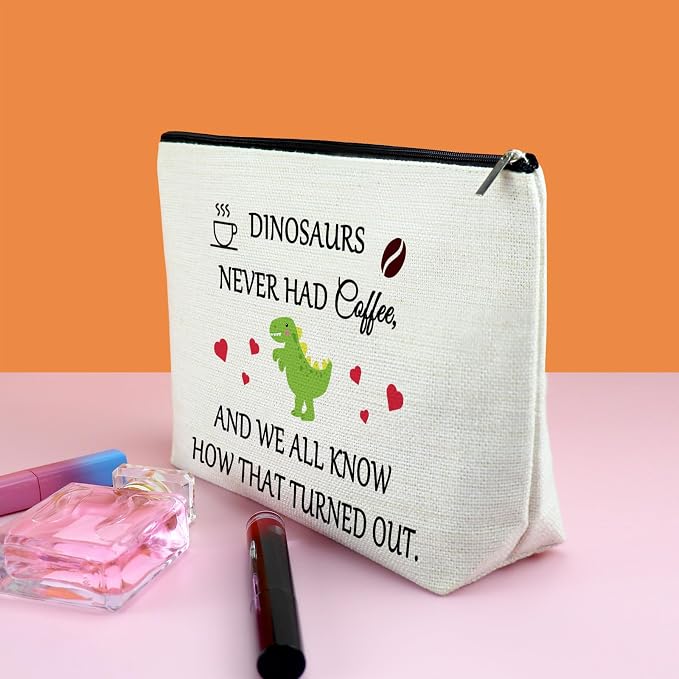 Coffee Lovers Gifts for Women Makeup Bag Funny Coffee Gifts Dinosaur Lover Gift - Image 3