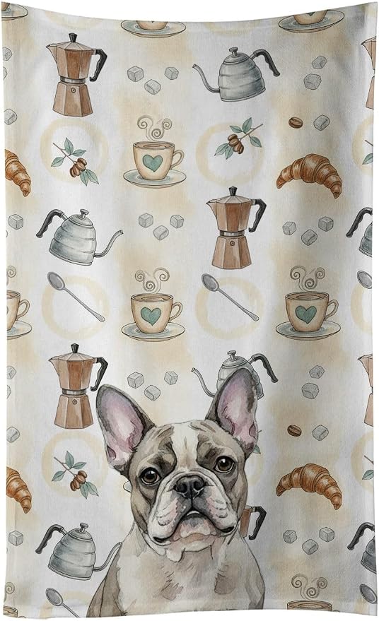 Caroline's Treasures Pied French Bulldog Coffee Bar Kitchen Towel Velour Plush by CarolinesTreasures