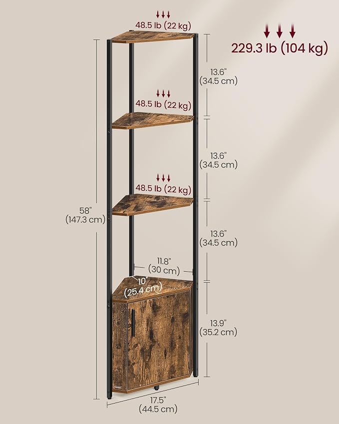 VASAGLE Corner Shelf with Storage, 5-Tier Corner Storage Cabinet, - Image 3