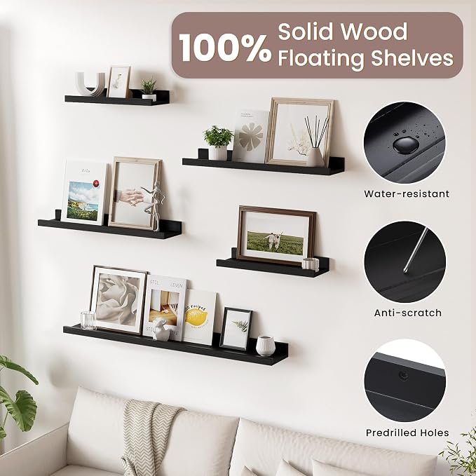 Acovy Long Floating Shelves for Wall, 48 inch Solid Wood Picture Ledge Shelf - Image 6