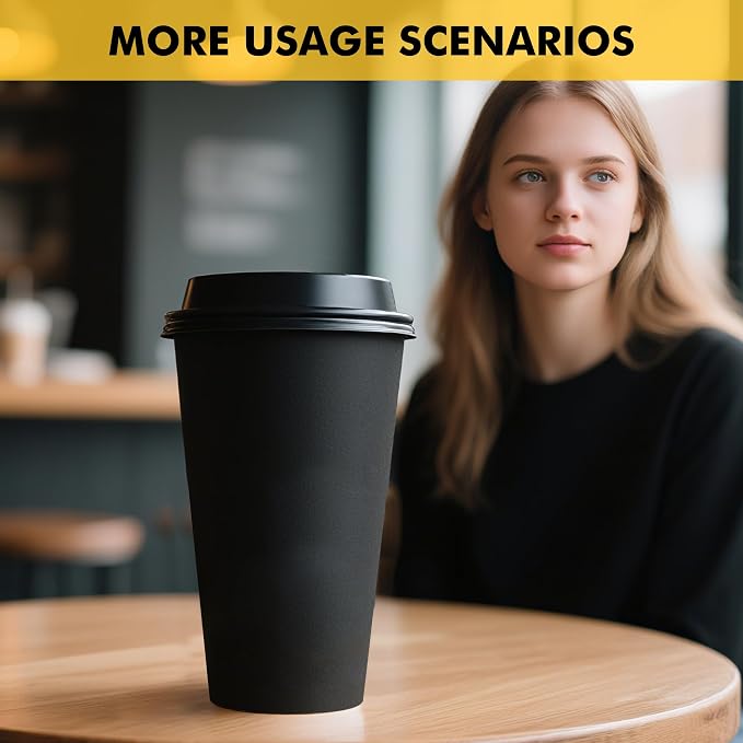 RACETOP 16 oz Paper Coffee Cups, 100 Pack Black Disposable Coffee Cups - Image 8