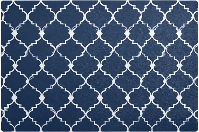 Navy Blue Quatrefoil Geometric Coffee Mat Coffee Bar Maker Backed Absorbent by QwThum