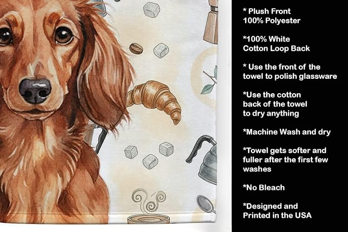 Caroline's Treasures Longhaired Red Dachshund Coffee Bar Kitchen Towel Velour - Image 4