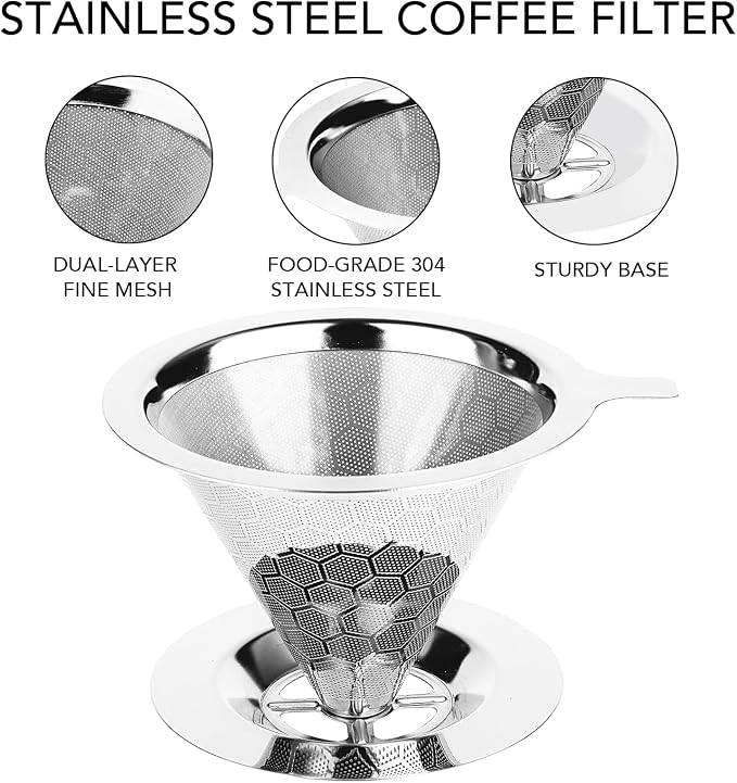 Pour Over Coffee Maker, Single Cup | Reusable Metal Coffee Filter, Stainless - Image 6