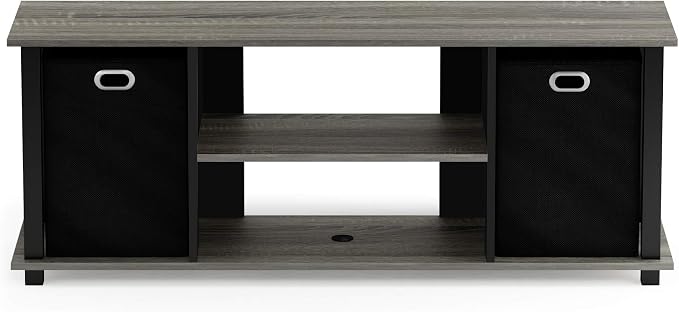 FURINNO Econ Entertainment Center, French Oak Grey/Black/Black - Image 6