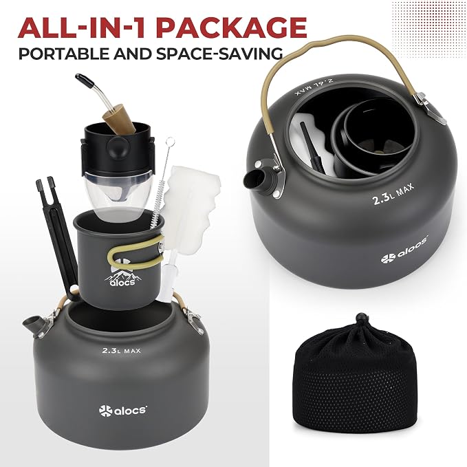 Alocs 2.3L Camping Coffee Pot Outdoor Coffee Maker Set, Hard Anodized Aluminum - Image 2