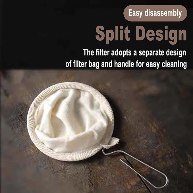 Reusable Coffee Sock Filter-Cloth-with Stainless Steel Handle-Cream-2 Pack | - Image 6
