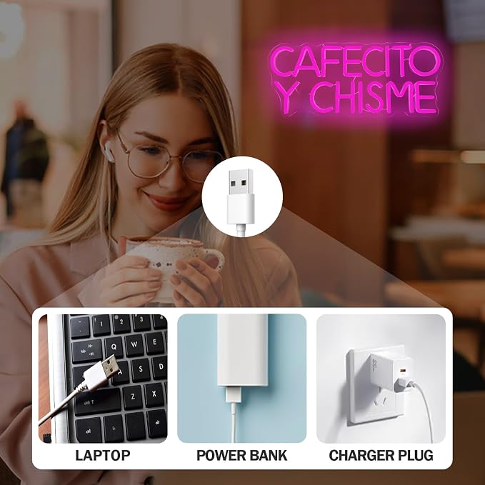 Funny Cafecito Y Chisme Neon Sign - Image 5