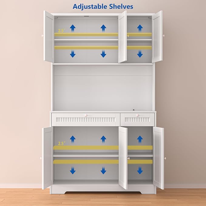 Pantry Storage Cabinet with Charging Station, Kitchen Storage with Adjustable - Image 8