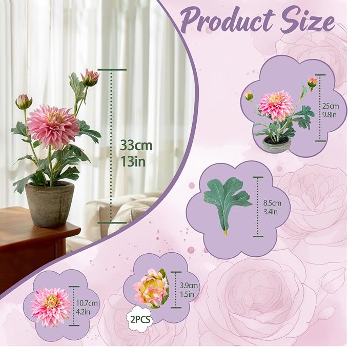 Rose Red Dahlia Flowers Fake Silk Mums Flower Artificial Chrysanthemum Flowers - Image 5
