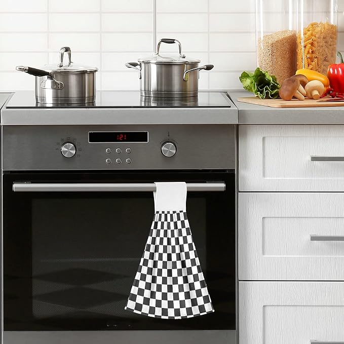 Dussdil Black White Checkered Kitchen Hanging Towel 14 x 18.2 Inch Plaid - Image 2