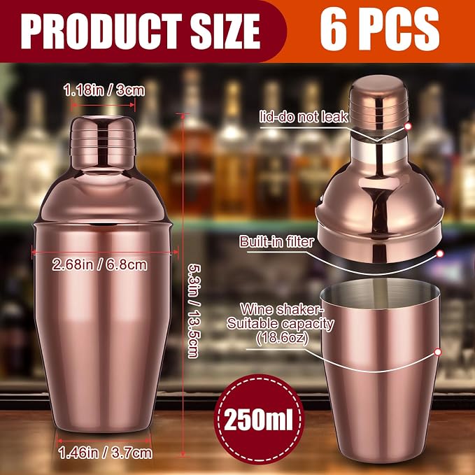 Nitial 6 Pcs Bar Cocktail Shaker Professional Stainless Steel Martini Drink - Image 2