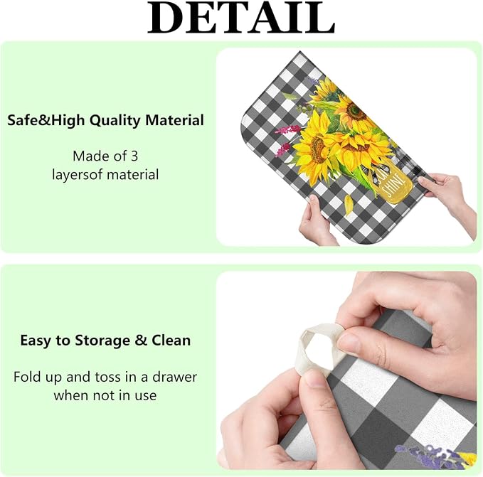 Sunflower Dish Drying Mat for Kitchen Counter, Washable Absorbent Kitchen - Image 7