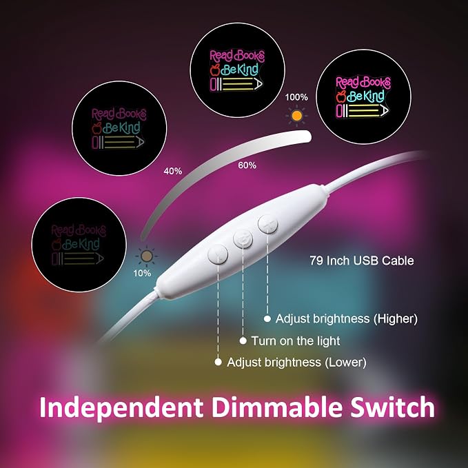 Read Books Be Kind Neon Sign Adjustable Brightness Student LED Neon Light Light - Image 5