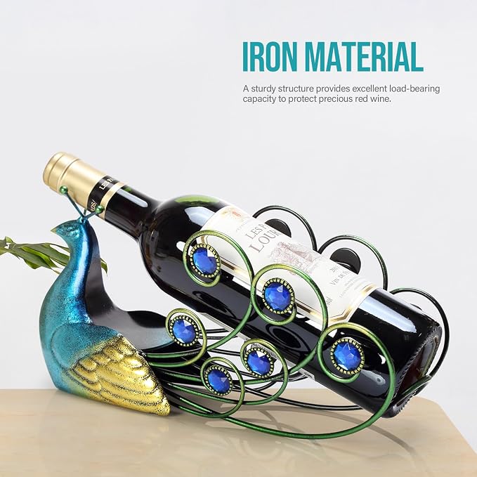 Peacock Wine Bottle Holder Single Bottle Display Stand Freestanding Wine Rack - Image 7