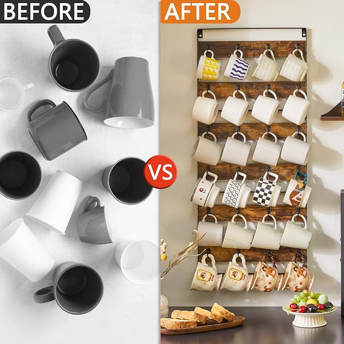 IBUYKE Mug Racks for Wall, 24-Hook Large Coffee Mug Holder Wall Mounted - Image 9