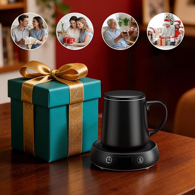 Coffee Mug Warmer & Simple Black Mug Set, 1-9H Delay Start Timer Smart Heated - Image 7