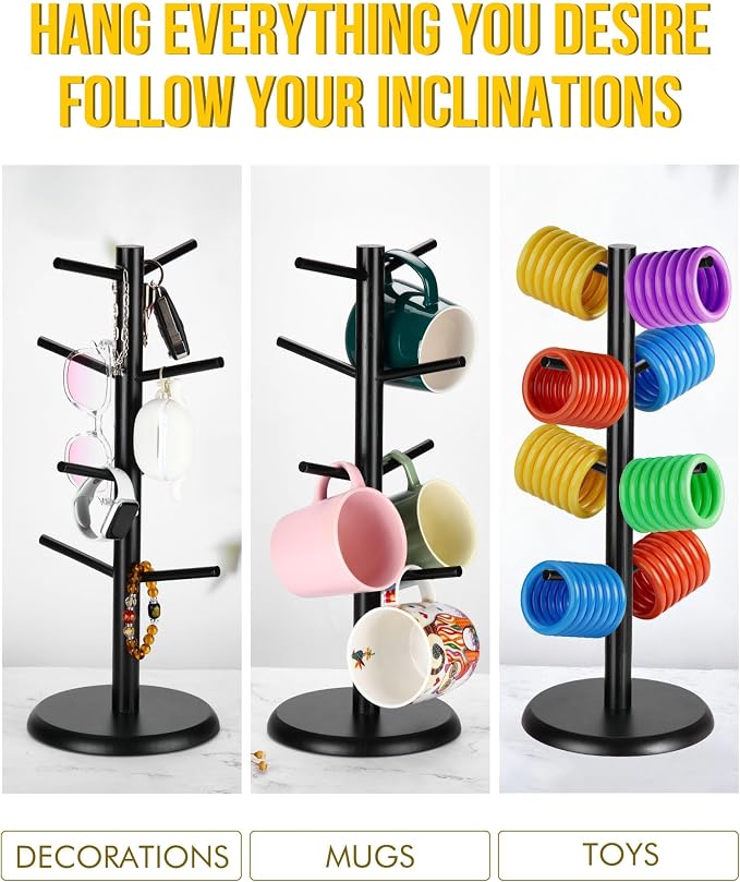 Lorbro Coffee Mug Tree with 8 Hooks, Mug Tree Stand, Wooden Coffee Cup Holder - Image 8