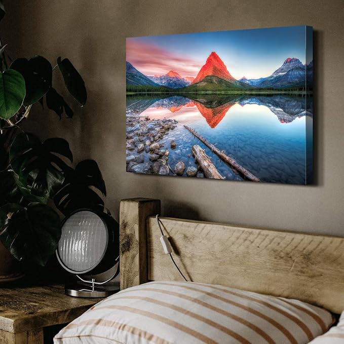 Glacier Mountain Wall Art Sunset Lake Reflection Landscape Canvas Wall Decor - Image 6