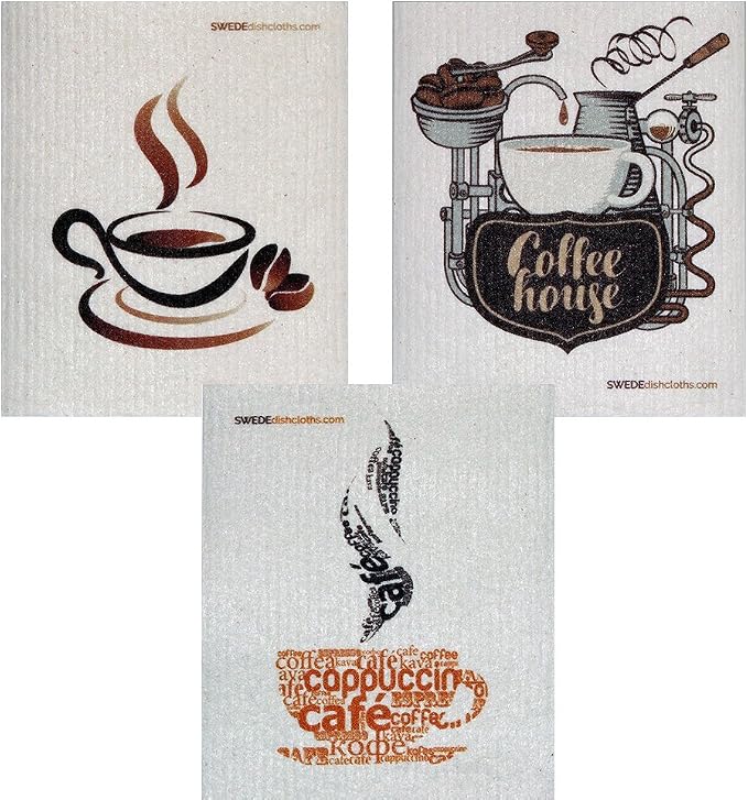 Mixed Coffee Set of 3 Cloths Swedish Dishcloths | ECO Friendly Absorbent by SWEDEdishcloths