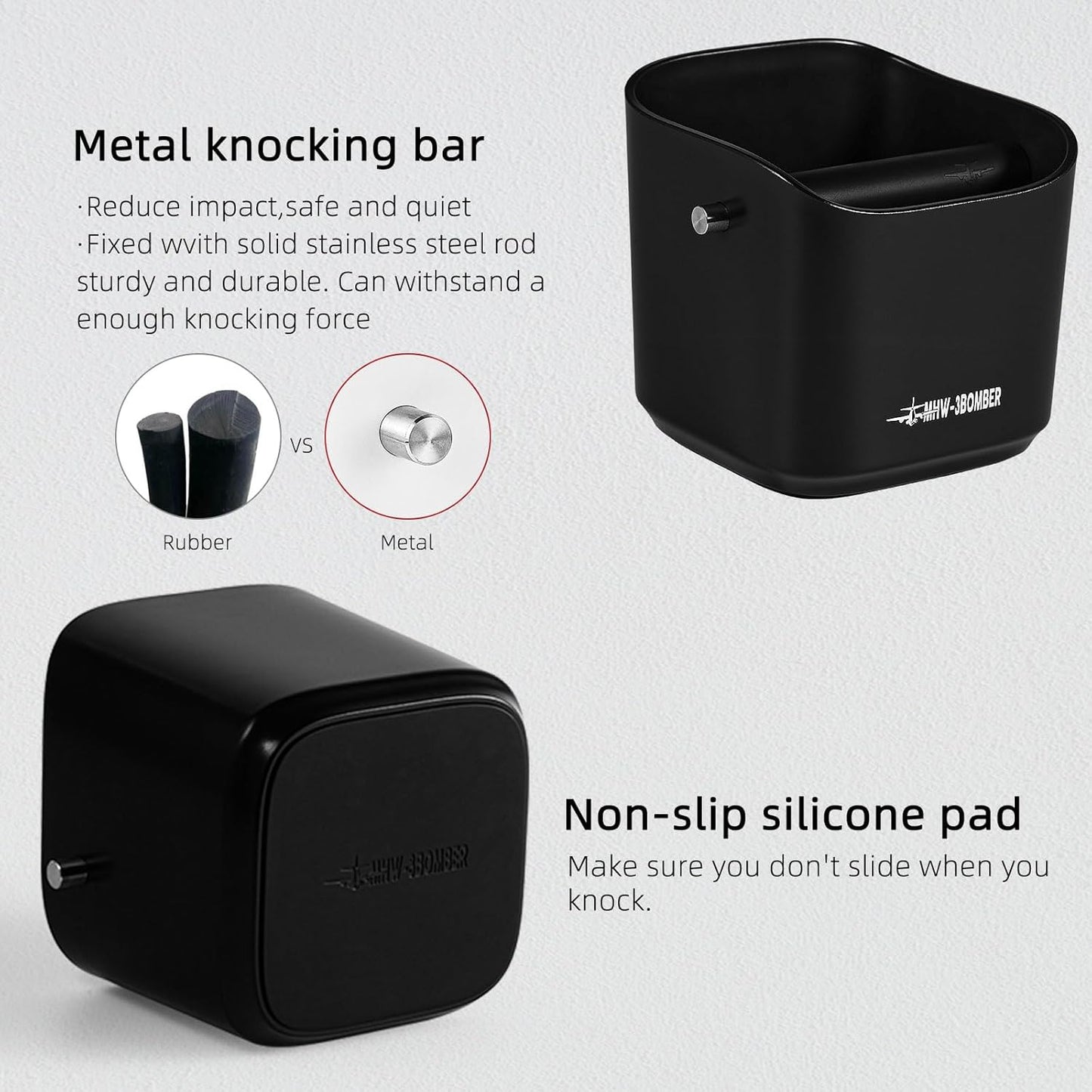 MHW-3BOMBER Espresso Knock Box, 1.2L(15 Cups) Coffee Knock Box with Coffee Clean Brush and Removable Knock Bar for Espresso Puck, Coffee Ground, Durable Espresso Accessories, CS7092-OS