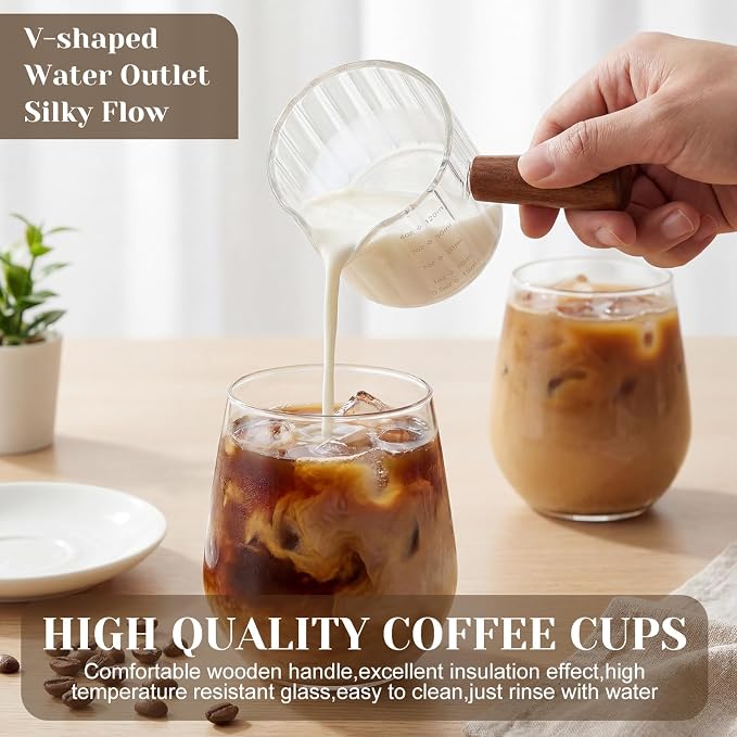 Espresso Cups Set of 4 with 4 Gold Spoons, 4 oz Espresso Shot Glasses with Wood - Image 4