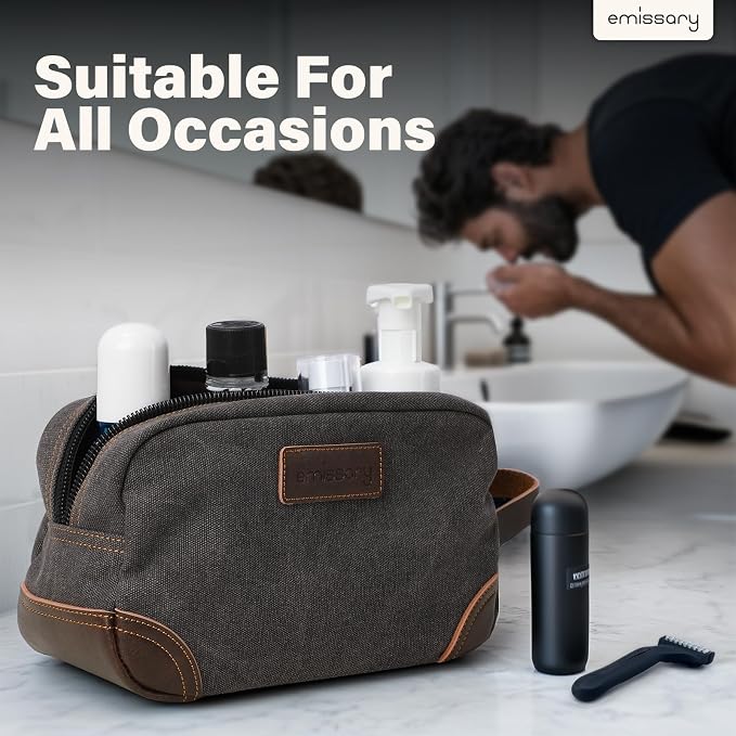emissary Men's Canvas Travel Toiletry Bag, Leather Dopp Kit - Image 7
