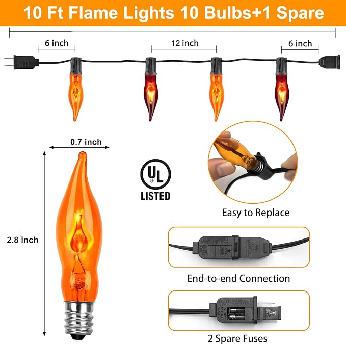 Couah Christmas Flickering Flame String Lights, 10Ft - Image 2