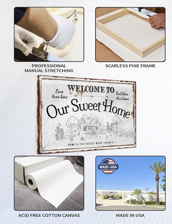 IPIC - Our Sweet Home Vintage Family Sign, Large Farmhouse Style Canvas Wall Art - Image 5