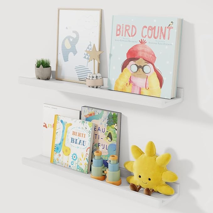 Acovy Solid Ash Wood Picture Ledge Shelf, 24 Inch Floating Shelves by Acovy