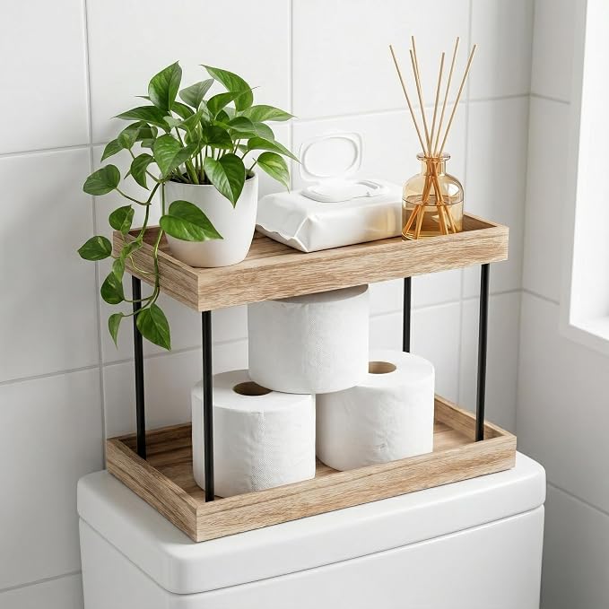 WOPITUES Bathroom Counter Organizer, 2 Tier Perfume Organizer, Wooden Bathroom - Image 7