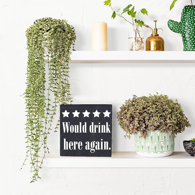 Bar Sign Desk Decor Wooden Box Sign Funny Coffee Bar Accessories Rustic Black - Image 6