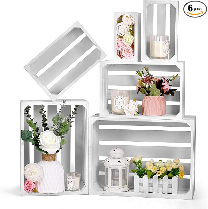 BOBOKA Set of 6 Decorative Wood Crates Nesting Storage Container, 6 Size by BOBOKA
