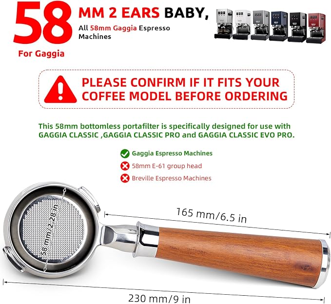 58mm Bottomless Portafilter, Professional Stainless Steel Portafilter 2 Ears - Image 3