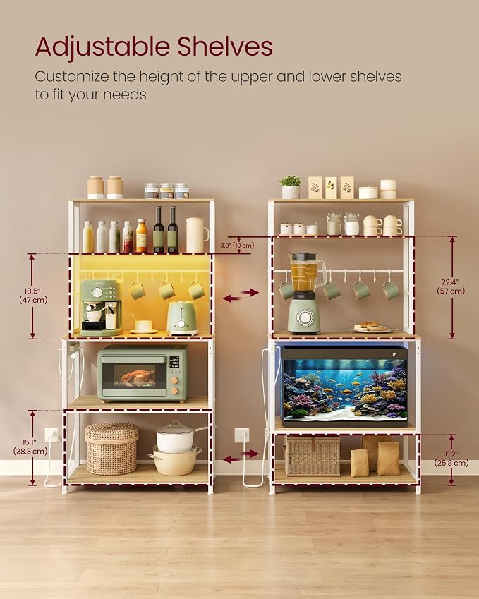 VASAGLE Coffee Bar with LED Lights, Kitchen Bakers Rack with Power Outlet - Image 6