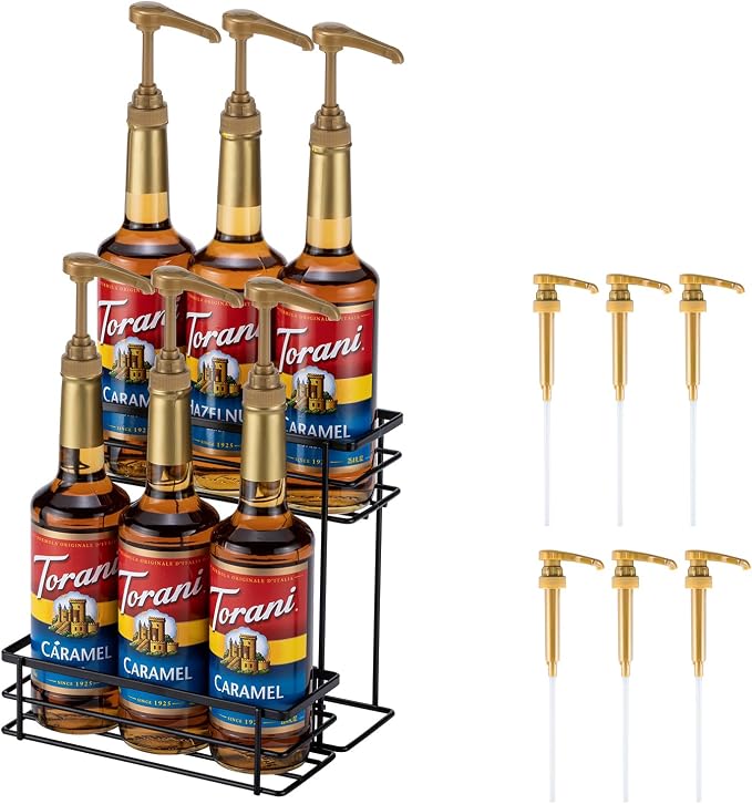 Coffee Syrup Organizer, 6 Bottle Capacity Syrup Stand, 2 Tier Syrup Rack by Ricerat