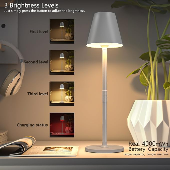Timjorman Modern LED Cordless Table Lamp, 4000mAh Rechargeable Battery - Image 2