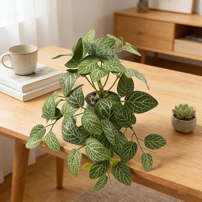 Small Artificial Fake Plants in Ceramic Pot, Indoor Fake Potted Greenery Faux - Image 2